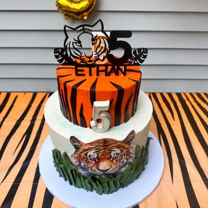 Personalisiertes Geburtstagskuchen-Dekor Mit Glitzer – Dschungel-Tiger-Design & Alle Altersangaben