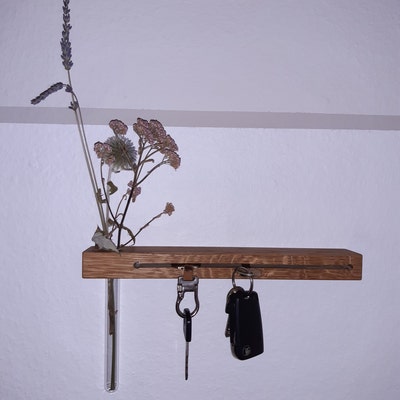 Wooden Key Holder With Vase for Flowers I Key Hooks Wall Decoration ...