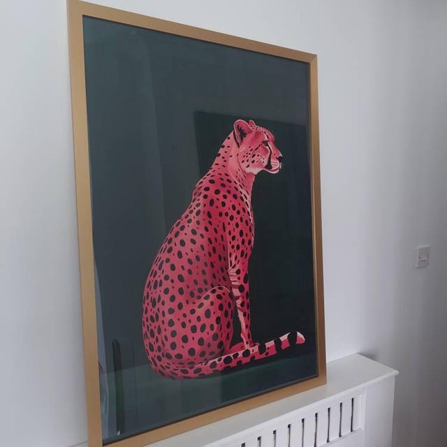 Pink Cheetah on Green Art Print, Emerald Green Modern Art