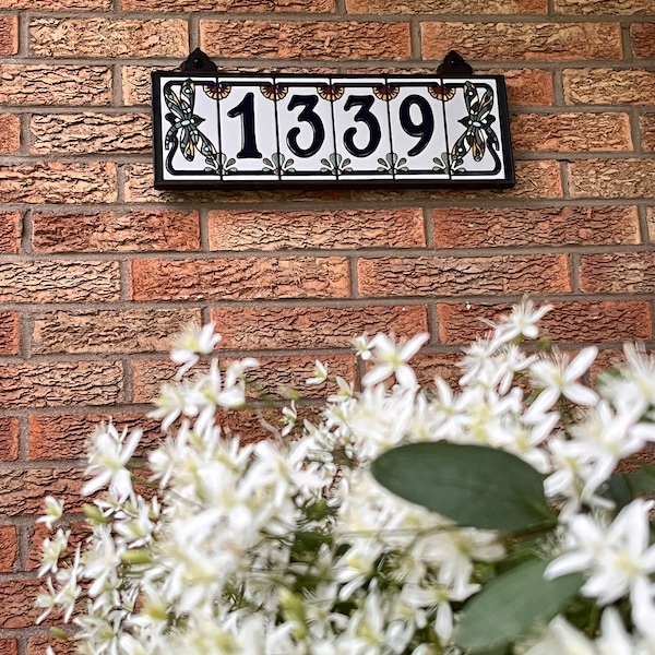 Dragonfly House Numbers | Blue on White Ceramic Tile | Dragonfly End ...