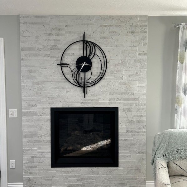 Modern Metal Wall Clock Art Black Circle Abstract Design Minimalist ...