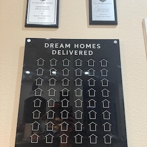 Black Acrylic Real Estate Goal Chart | Sales Tracker with Customizable Features | Floating Acrylic Art with Hardware Options | Realtor Chart