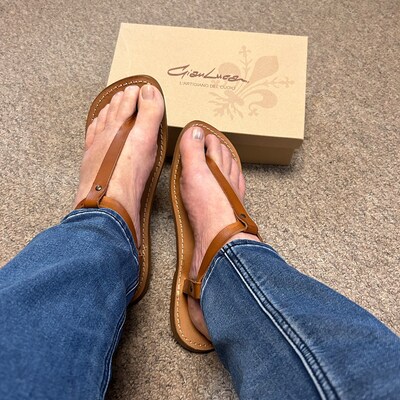 Sandales Romaines En Cuir Fait Main Italie - Cognac - Neuf Avec Emballage