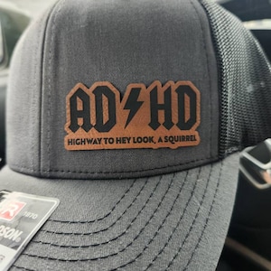 ADHD Hat, Leatherette Patch - Logo Hats, Laser Engraved Leather Patch ...