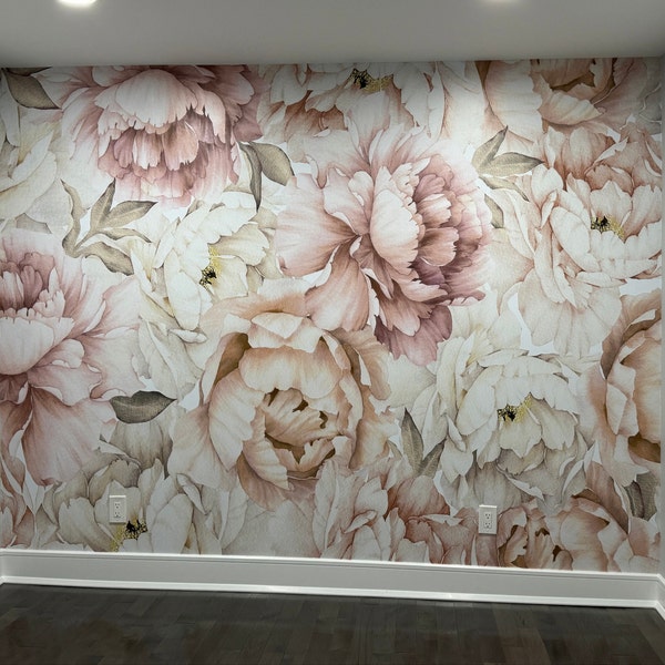 Pastel Peony Wallpaper Peel and Stick | Watercolor Soft Floral Wall ...