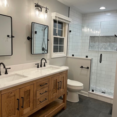 Custom Double Sink Bathroom Vanity Handmade Water Resistant Lifetime ...