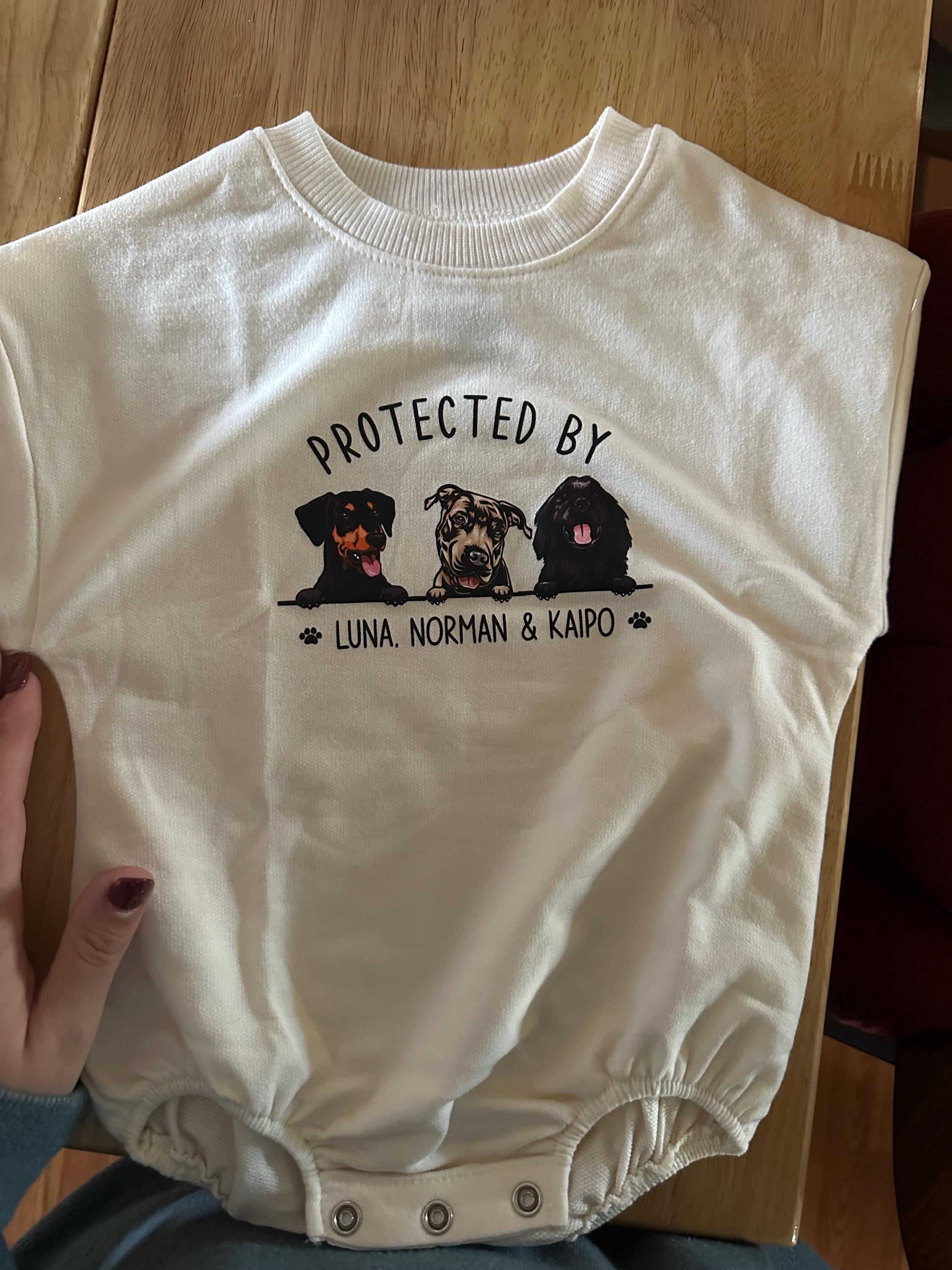 Custom Pet Portrait Protected By Baby Romper, Personalized Puppy Romper for Boys and Girls, Baby Pet Lover Outfit,Custom Baby Gift with Name