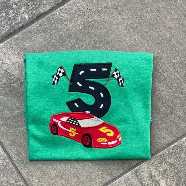 Red Race Car 1 to 9 Number Set With Checkered Flags APPLIQUE Embroidery ...