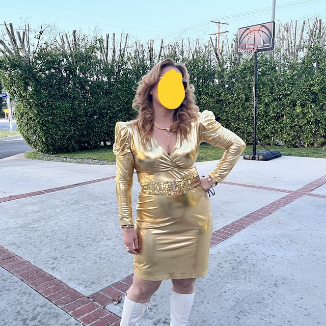 80s gold dress Floor Length Metallic Gold One-Shoulder Pleated Cocktail Dress