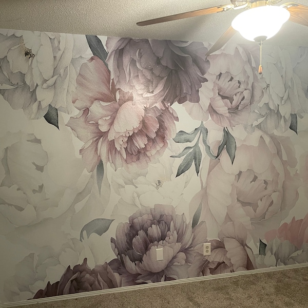 Peony Wallpaper Watercolor Soft Floral Wall Mural Peel and Stick - Etsy