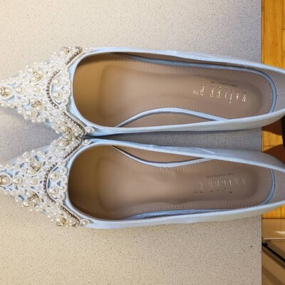 Light Blue Satin Pointy Toe Flats With OVERSIZED PEARLS - Etsy