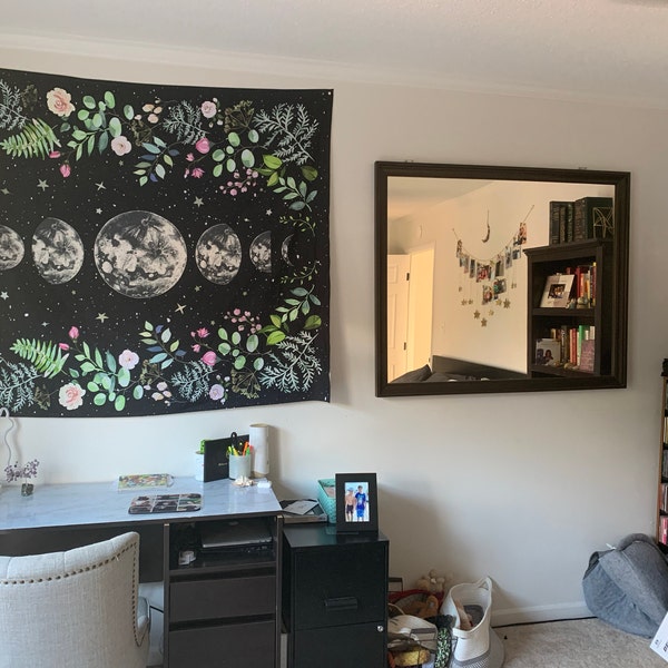 Moonlit Garden Tapestry Moon Phases Wall Hanging Floral Lunar Night Sky ...