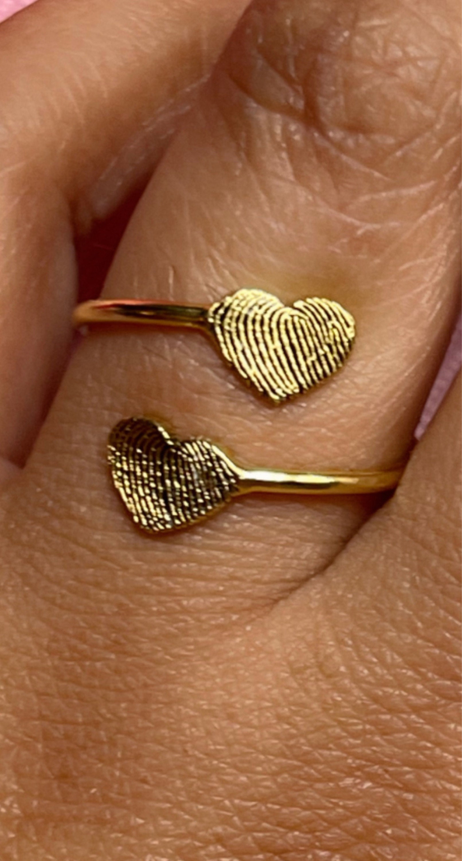 Double Heart Fingerprint Ring, Custom Fingerprint Ring, Personalized Fingerprint Jewelry, Wrap Coil Ring, Loss Memorial Gift