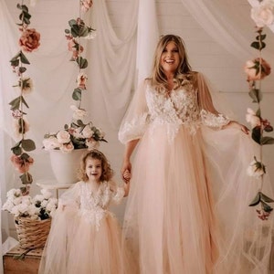 Beige Mother Daughter Matching Dress, Mommy and Me Outfits, Mother