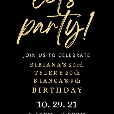 Black Birthday Invitation 5X7 Printable Corjl Digital Invitation Black Birthday Invitation 5X7 Printable Corjl Digital Invitation
