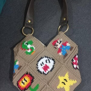 スーパーマリオ風かぎ針編みトートバッグのパターン：クラシックゲーム