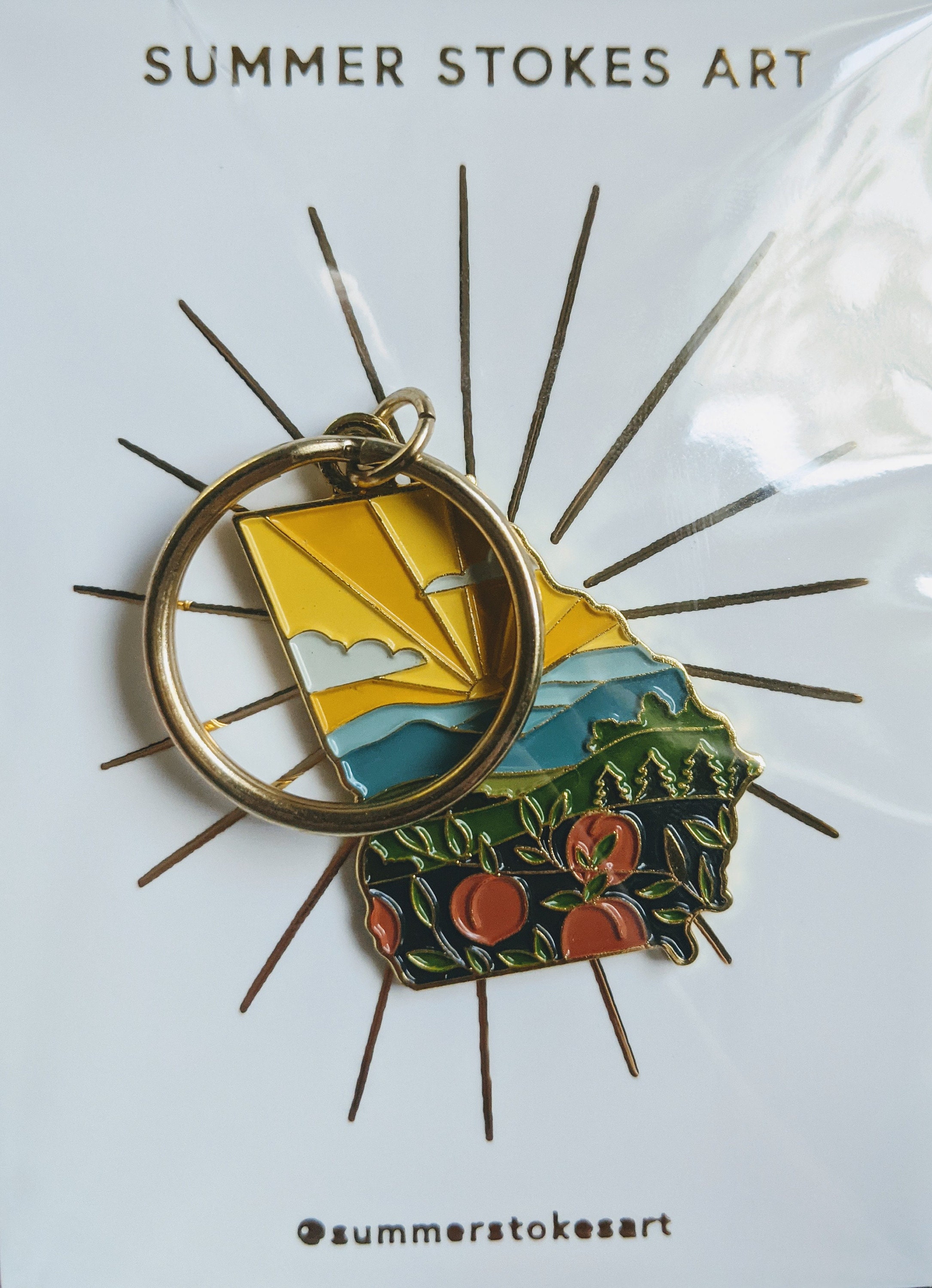 Georgia Soft Enamel Keychain 1.5&quot; | Georgia Outline Key Ring | Illustrated State Keychain