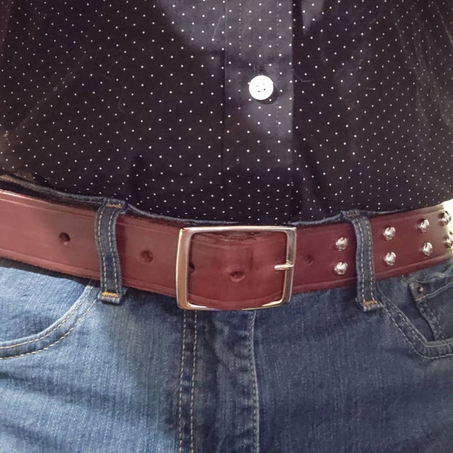 【SUNDAYOFFCLUB】'Acta Non Verba' Studded Belt - Silver Leather Studded Belt for Him or Her, Handmade Black Men's