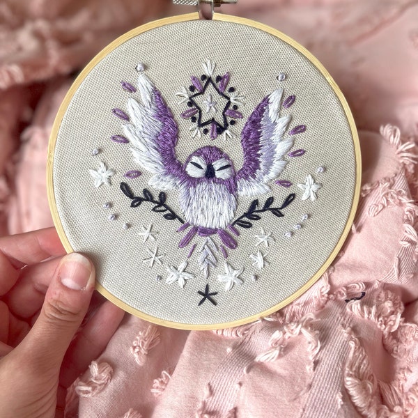 PDF Starry Owl Hand Embroidery Pattern, Celestial Decor Hoop Art Design ...