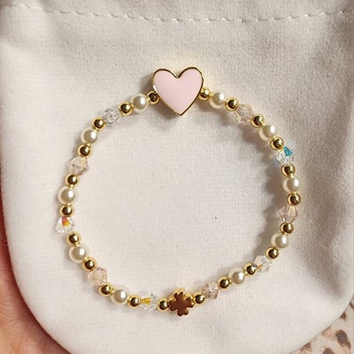 Pastel Pink Heart Bead Gold Filled Beads Spacer for Bracelet - Etsy