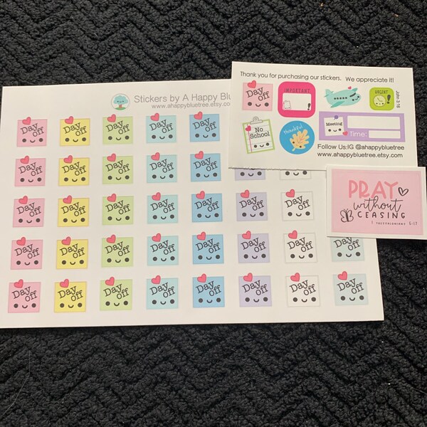 Happy Day off Reminder Tracker Cute Kawaii Planner Stickers for Erin ...