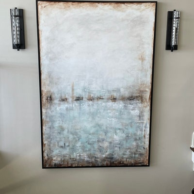 Vertical Framed Abstract Painting Modern Artwork Abstract Wall Art Blue ...