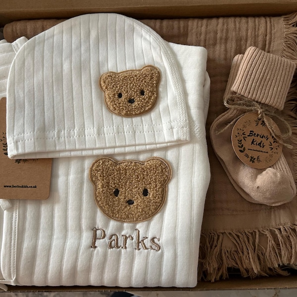 Baby Bear Striped Set - Black & Cream