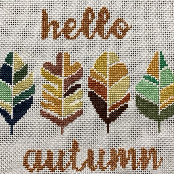 Hello Autumn Cross Stitch Pattern PDF, Autumn Leaves Cross Stitch, Fall ...