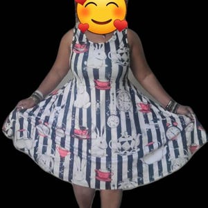 Alice's Tea Party Stripe Dress: Whimsical Sleeveless Fit & Flare