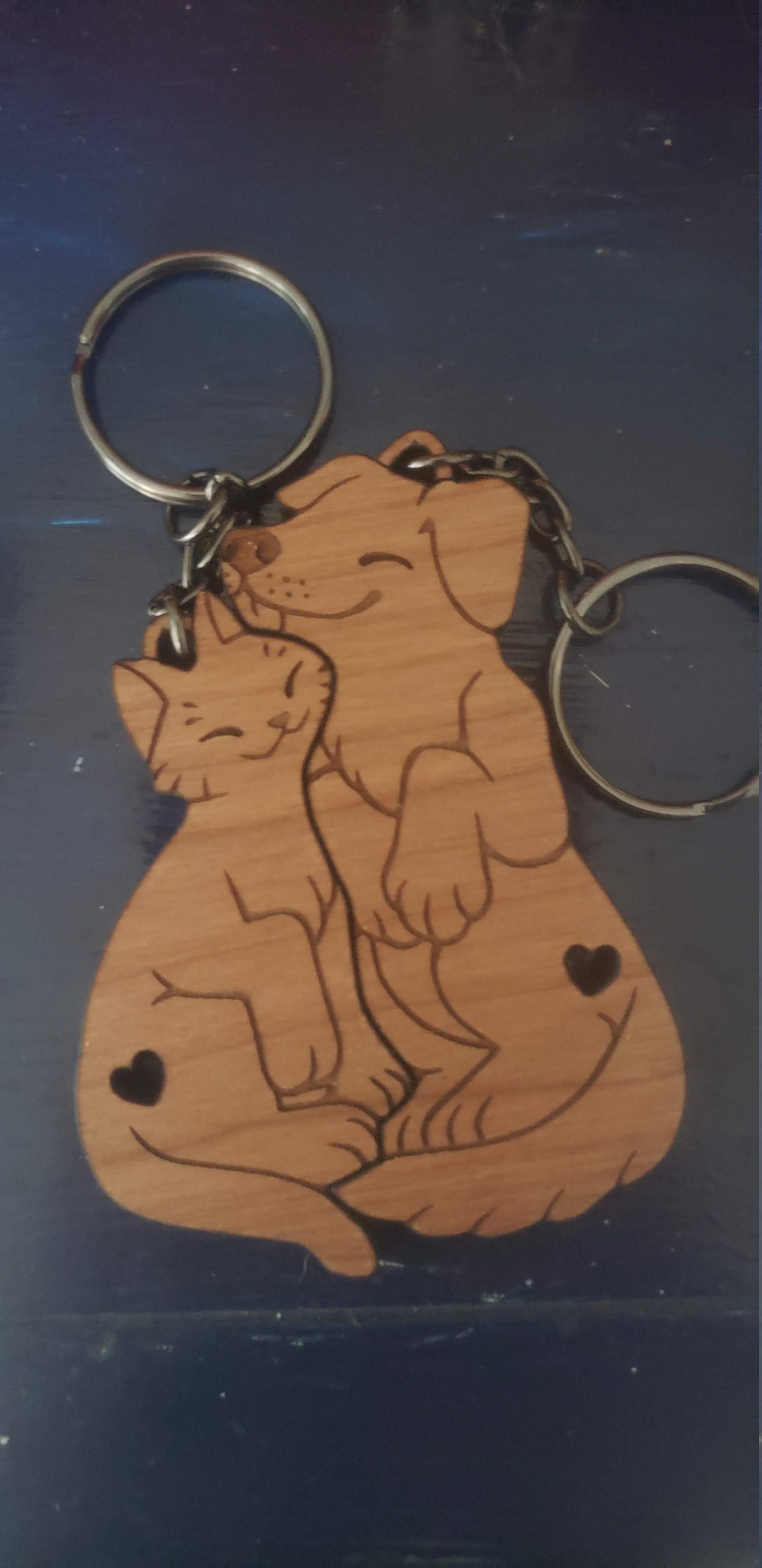 Dog and Cat Couple Keychains - Friendship or Relationship matching wooden keychain set