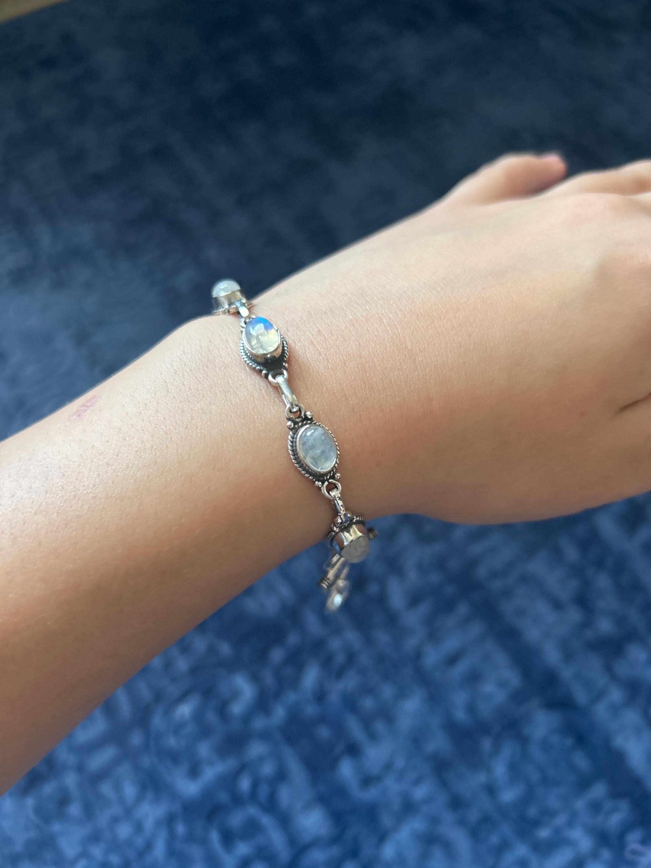 Natural Rainbow Moonstone 925 Sterling Silver Oval Shape Adjustable Bracelet, Gemstone Jewelry, Tennis Bracelet, Gift For Her, Gift For Love