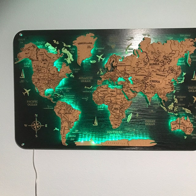 3D LED WOODEN WORLD MAP SKY – Ukrainian Goods