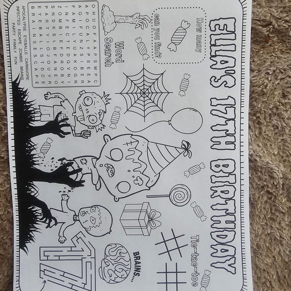 Circus Party Activity Sheet Carnival Themed Party Placemat Acrobat