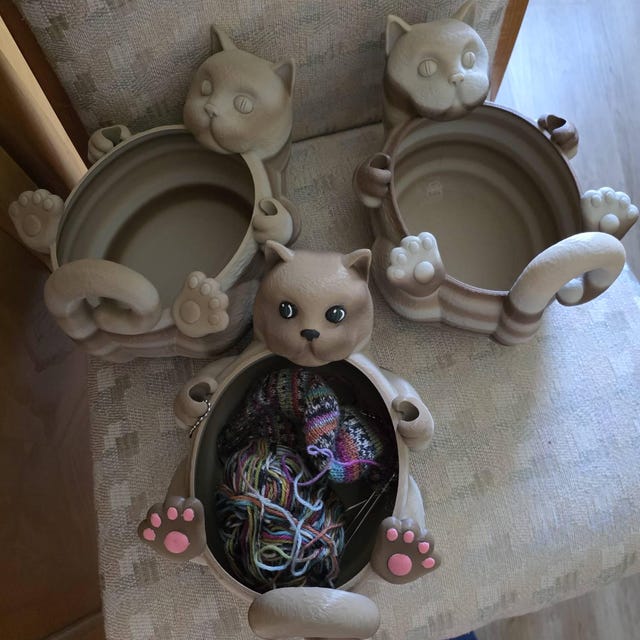 3D Printed Cat Yarn Storage Bowl | Dreamy Sleeping Cat Design For Crocheting & Knitting Organization 5 thumbnail image