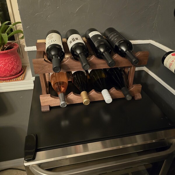 Wine Pour Rack Walnut Countertop & Bartop Wine Rack | Elegant Two Tier Wood ...