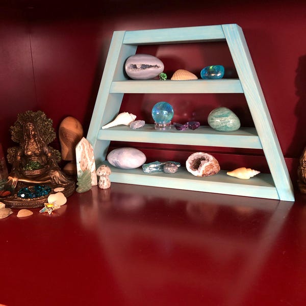 Stone Storage Rack Triangle Rock Display Shelf Triangle Blue Green Aquamarine Medium Geometric ...