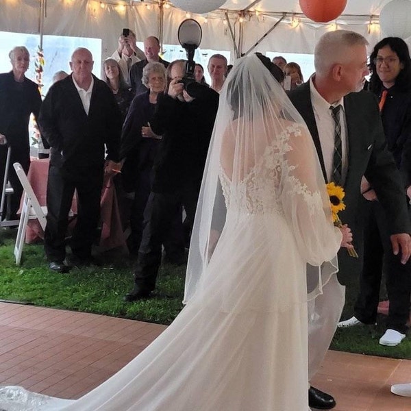 One Layer Wedding Veil Pearl Veil Cut Edge Bridal Veil in Light Ivory ,Champagne