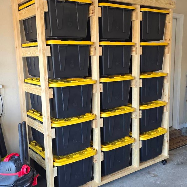 27 Gallon Tote Storage Rack Plans PDF. Holds 12 Bins (4x3) With Shelf ...