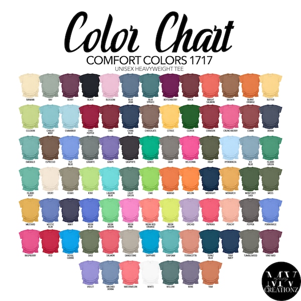 Comfort Colors 1717 Color Chart | C1717 T-shirt | 1 JPEG File | Non ...