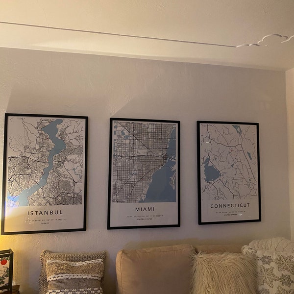 Personalized Set of 3 Any City Map Prints Custom Locations Home Town ...