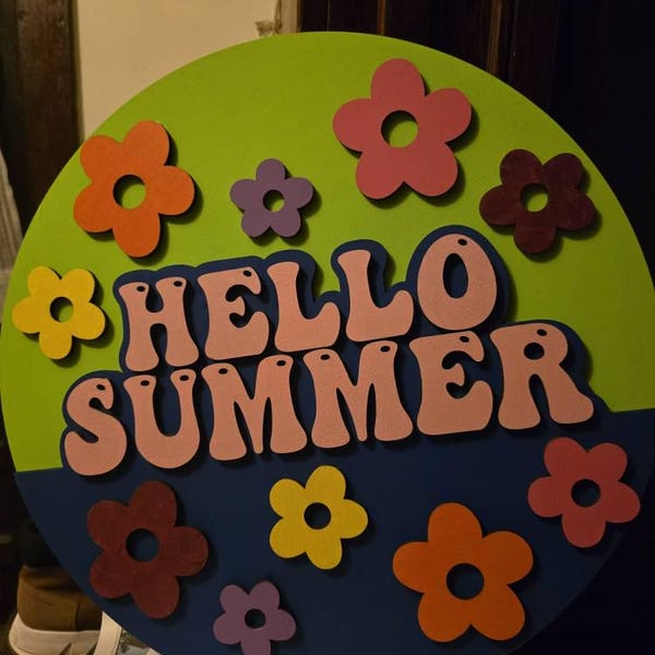 Retro Hello Summer Door Hanger Kit – DIY Laser Cut Wood Sign - Etsy