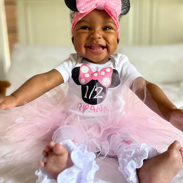 blue dress for baby girl Half Birthday Organic Baby Bodysuit | 6-Month Outfit