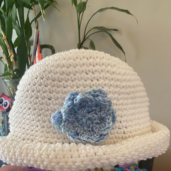 Crochet Hat & Flower PATTERN, Infant to Adult Sizes, Easy Rolled Brim ...