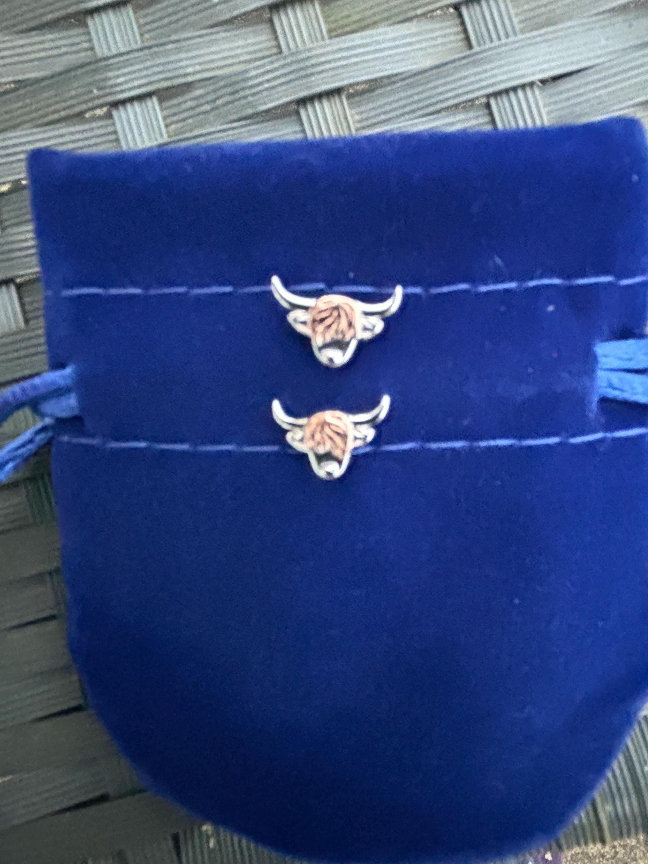 Two Tone Highland Cow Stud Earrings in Sterling Silver,  Bull Earrings, Cow Earrings