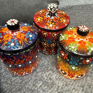 Handmade Ceramic Kitchen Storage | Turkish Spice Jar Set With Lid