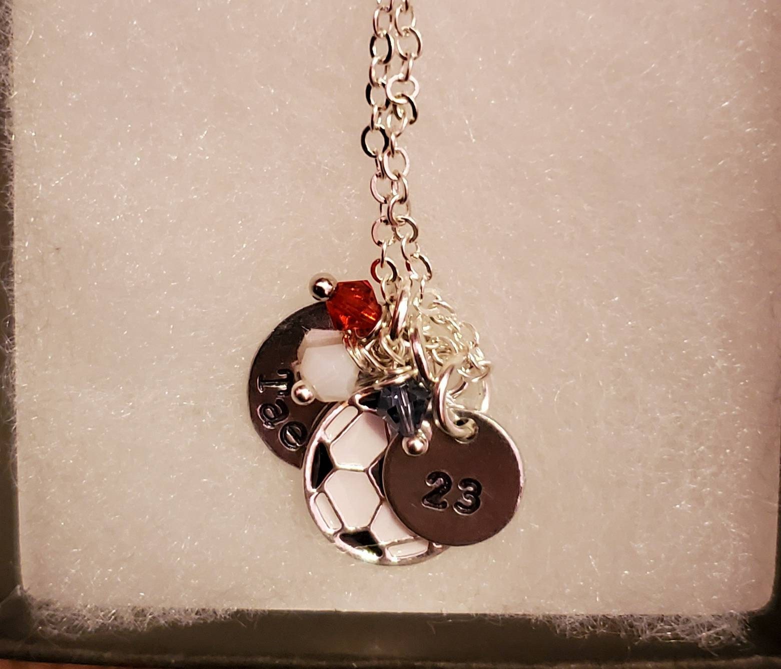 Soccer Necklace • Soccer Team Gift • Coach Gift • Personalized Sports Ball • Tots High School Colors Charm • Varsity Soccer Player Gift