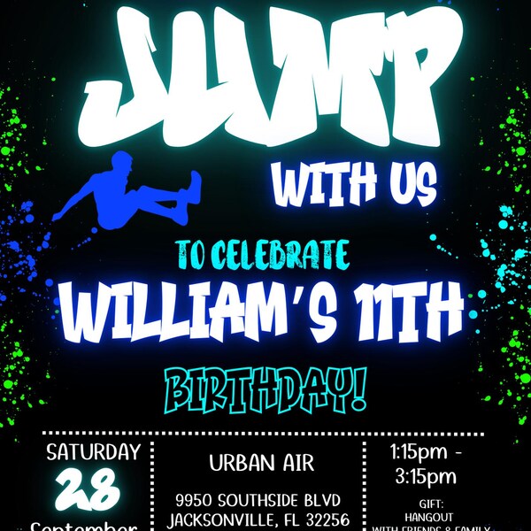 thumbnail image 2 of Boys Trampoline Park Birthday Invitation Editable Template 2 of 11
