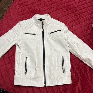 Alin Sandor Men's Genuine Leather Quilted Leather Jacket White - Etsy