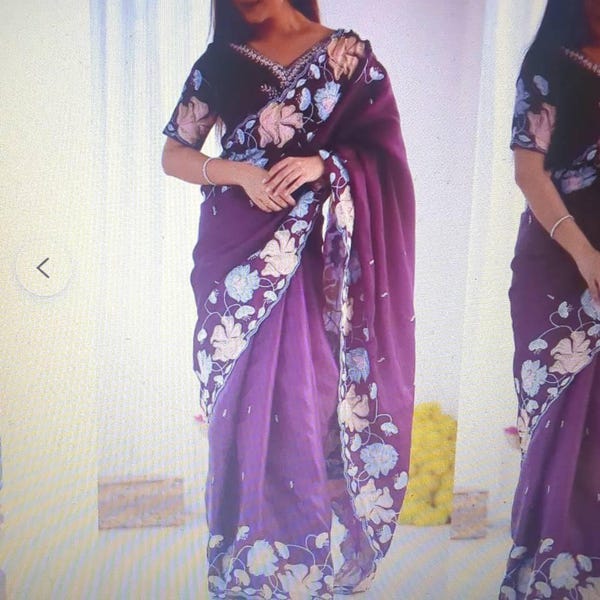 Dusty Mauve Crush Tissue Embroidered Saree main image 0