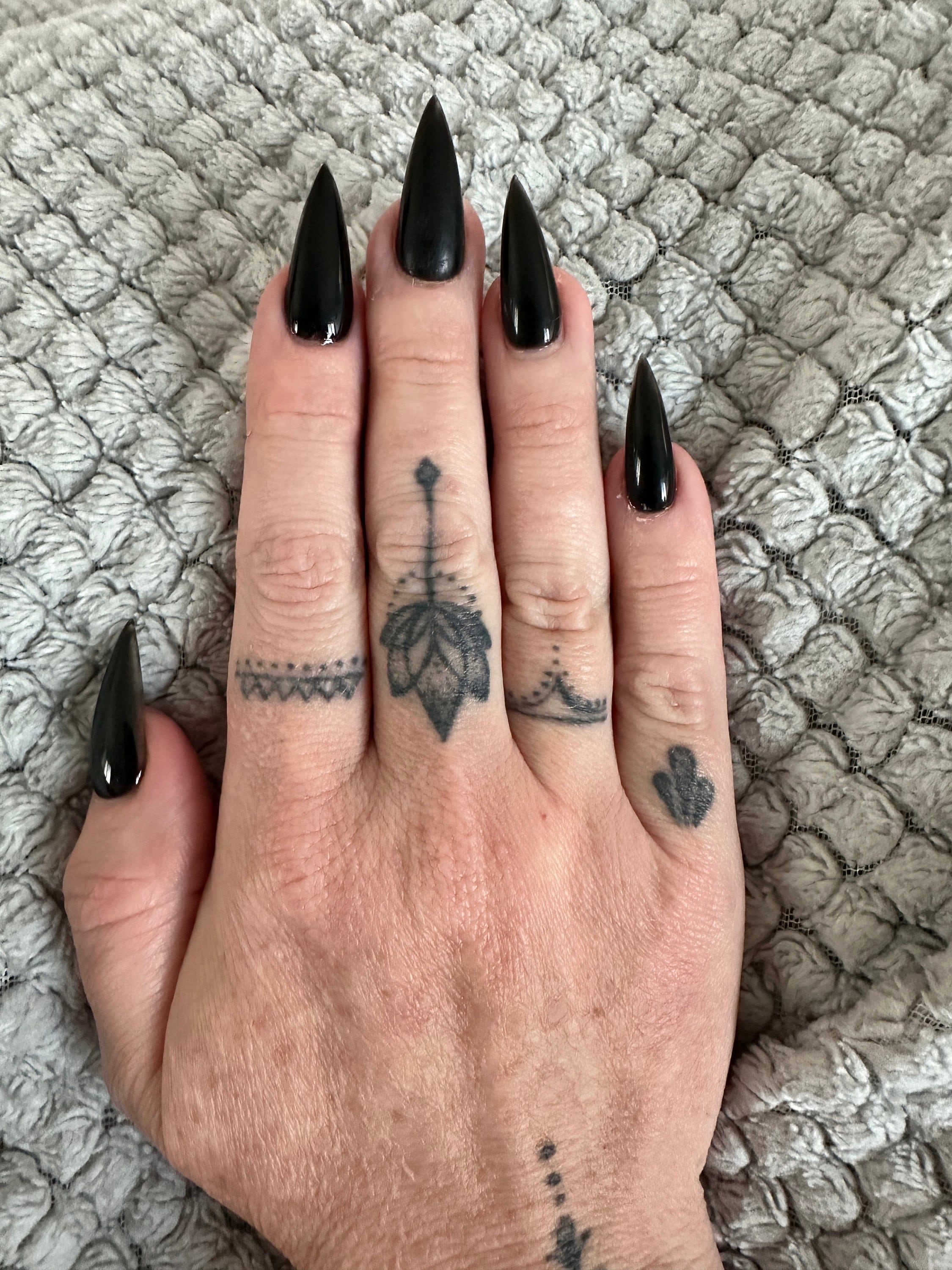 JELLY BLACK Korean style press on nail art, gothic simple clean nails for fall winter, halloween nails, goth, stiletto long medium short